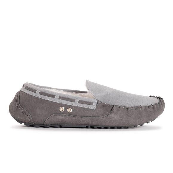 MUK LUKS Men\'s Everett Moccasin Slippers, Dark Grey, 12